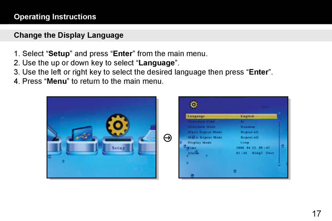 Aluratek ADMPF114F manual Change the Display Language 