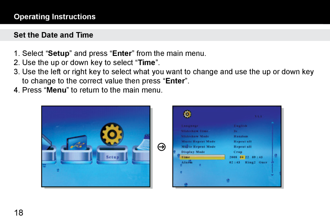 Aluratek ADMPF114F manual Set the Date and Time 