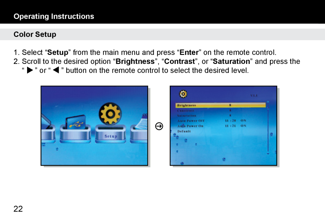 Aluratek ADMPF114F manual Color Setup 