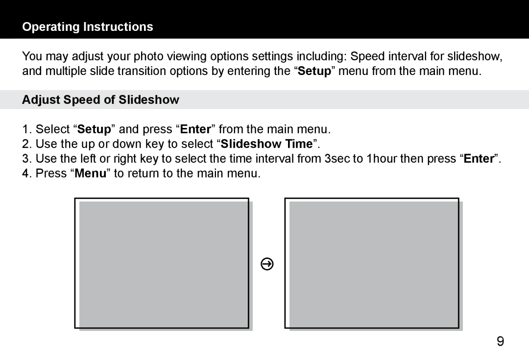 Aluratek ADMPF114F manual Adjust Speed of Slideshow 