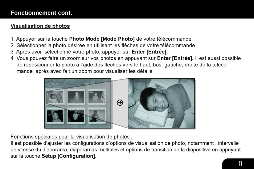 Aluratek ADMPF312F, ADMPF210, ADMPF311F manual Visualisation de photos 