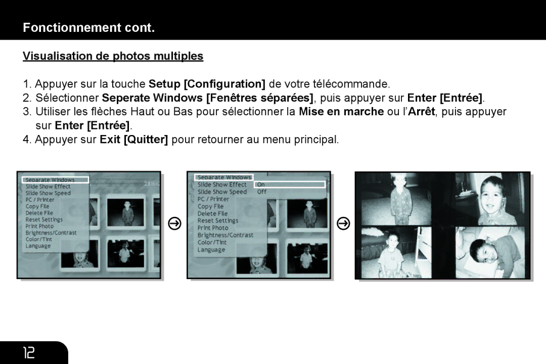 Aluratek ADMPF311F, ADMPF210, ADMPF312F manual Visualisation de photos multiples 