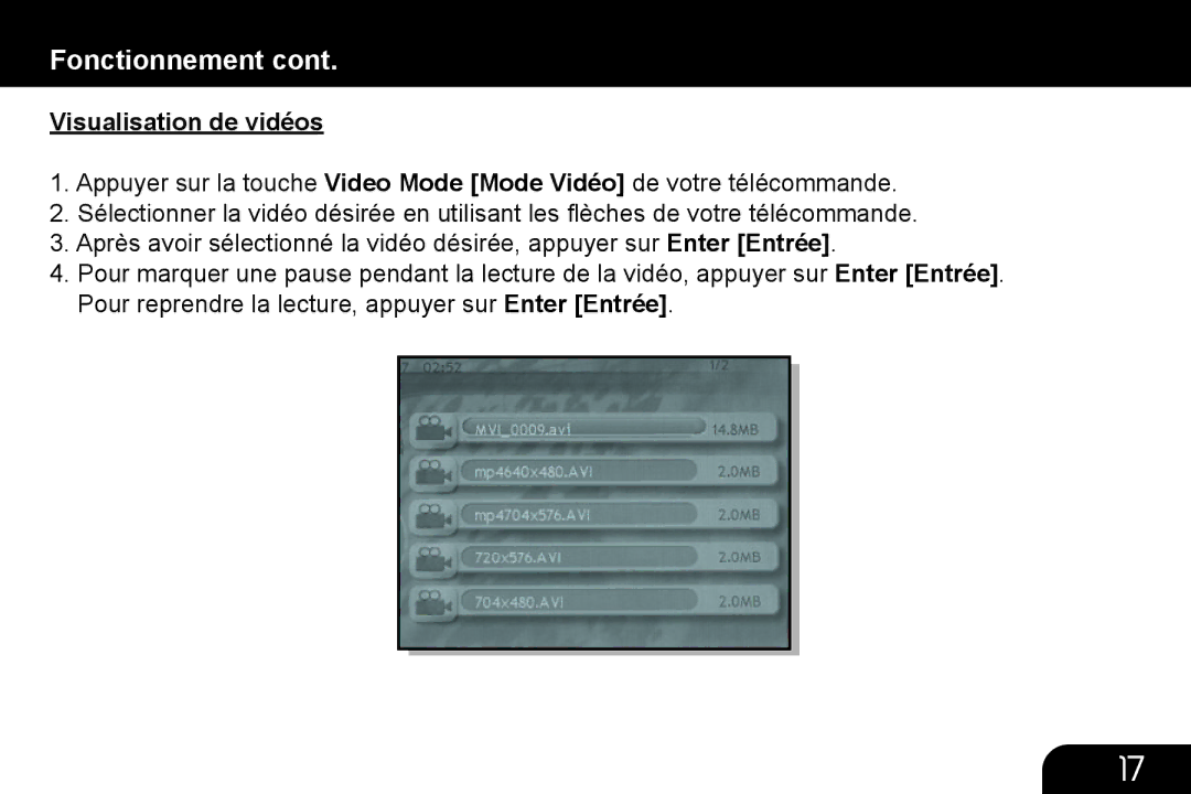 Aluratek ADMPF312F, ADMPF210, ADMPF311F manual Visualisation de vidéos 