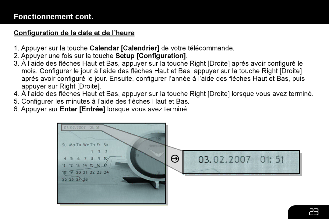 Aluratek ADMPF312F, ADMPF210, ADMPF311F manual Conﬁguration de la date et de l’heure 