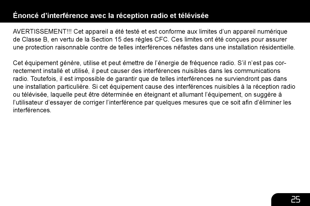 Aluratek ADMPF210, ADMPF312F, ADMPF311F manual Énoncé d’interférence avec la réception radio et télévisée 