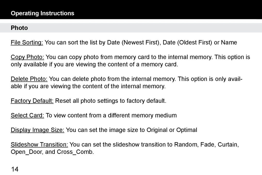 Aluratek ADMPF315F, ADMPF119 manual Operating Instructions 