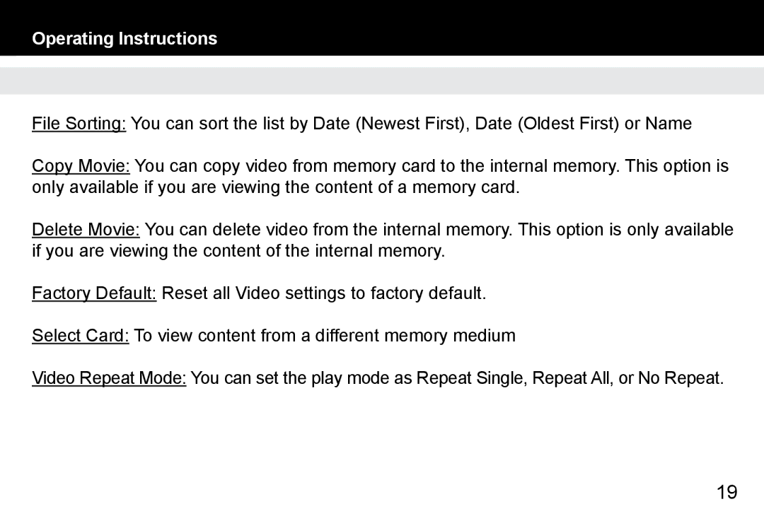 Aluratek ADMPF119, ADMPF315F manual Operating Instructions 