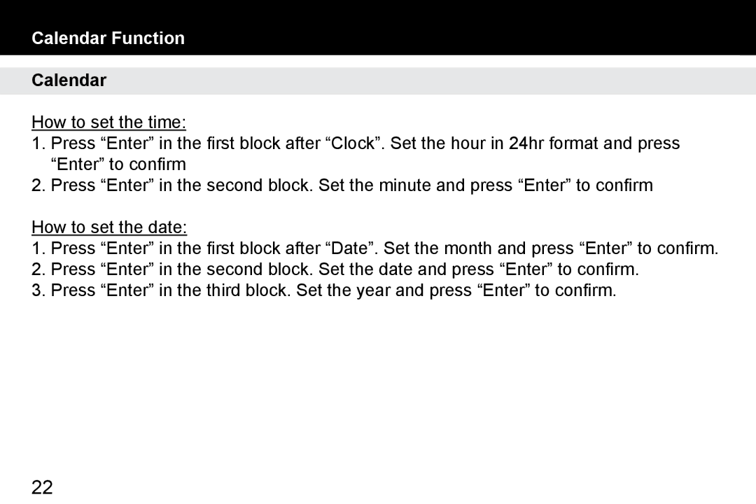 Aluratek ADMPF315F, ADMPF119 manual Calendar Function 