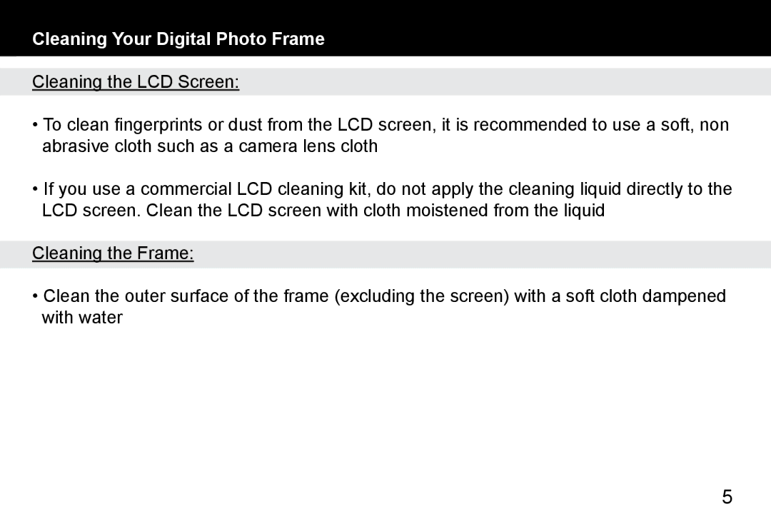 Aluratek ADMPF119, ADMPF315F manual Cleaning Your Digital Photo Frame 