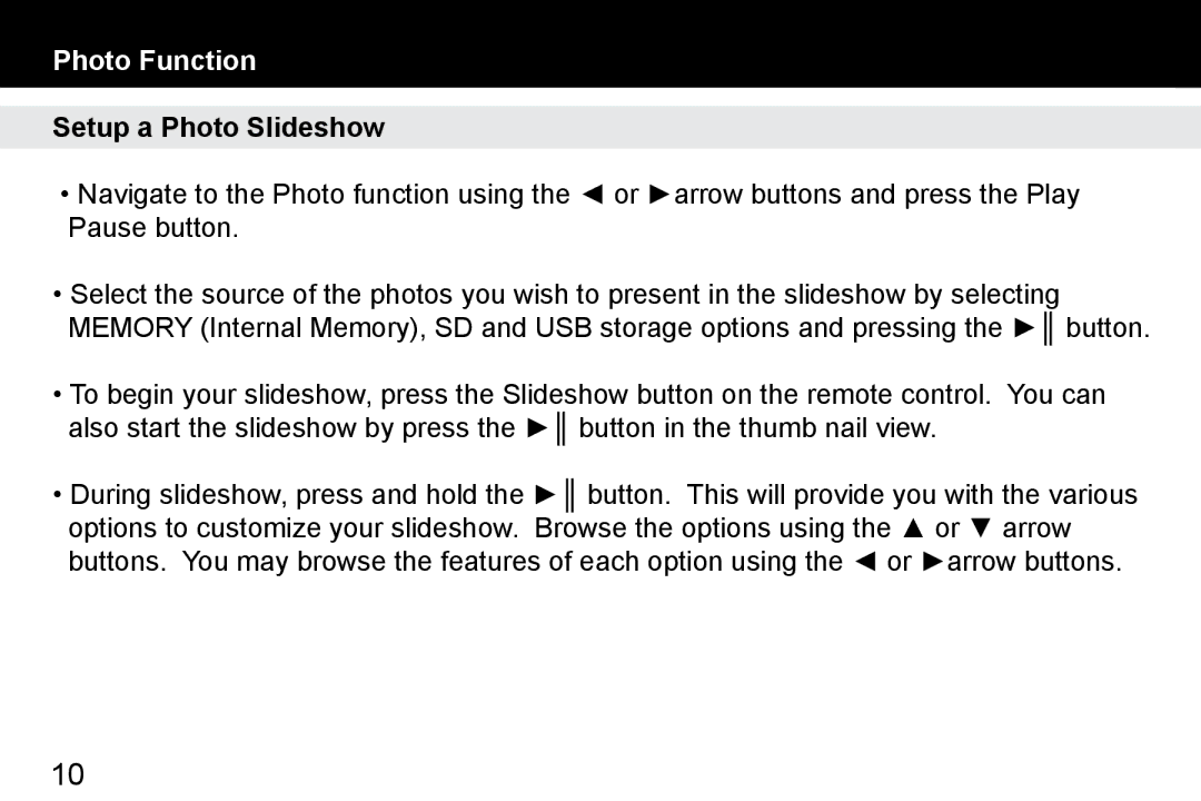 Aluratek ADMPF412F manual Photo Function, Setup a Photo Slideshow 