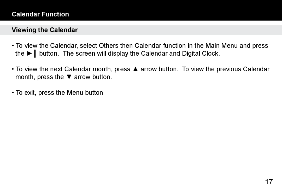 Aluratek ADMPF412F manual Viewing the Calendar 