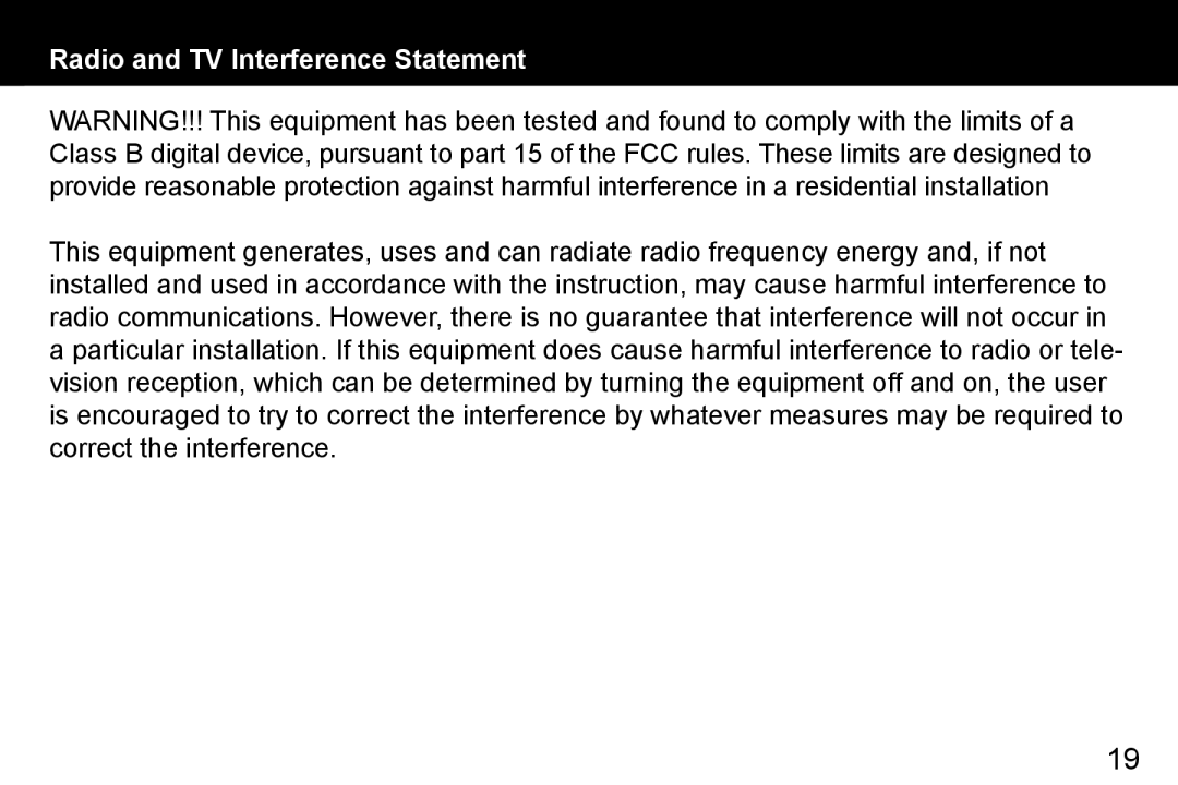 Aluratek ADMPF412F manual Radio and TV Interference Statement 