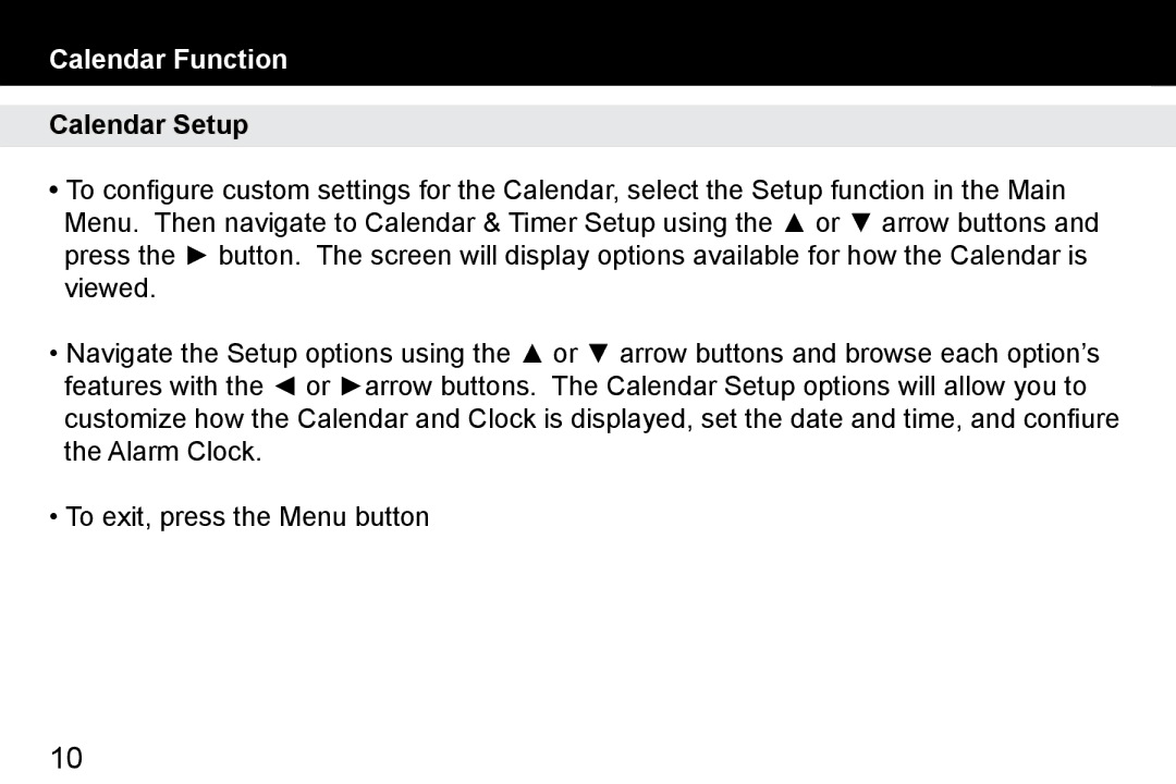 Aluratek ADPF07SF manual Calendar Function, Calendar Setup 