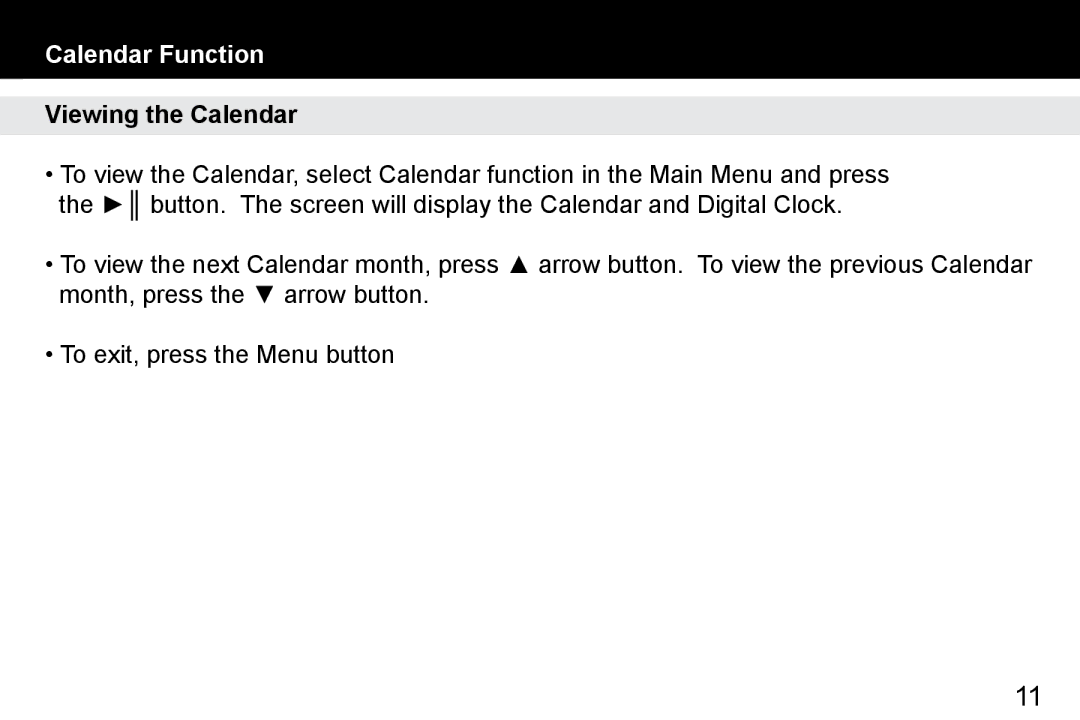 Aluratek ADPF07SF manual Viewing the Calendar 