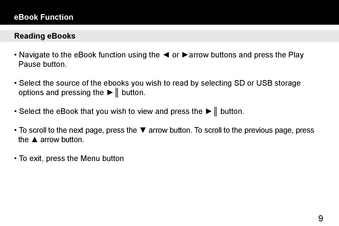 Aluratek ADPF07SF manual EBook Function, Reading eBooks 