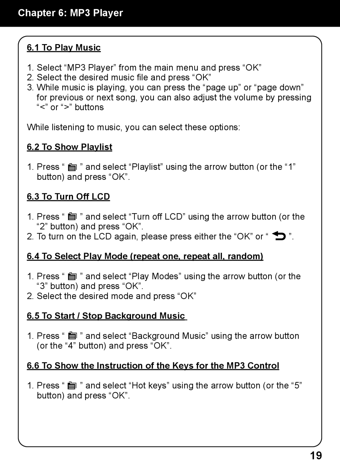 Aluratek AEBK01FS manual MP3 Player 