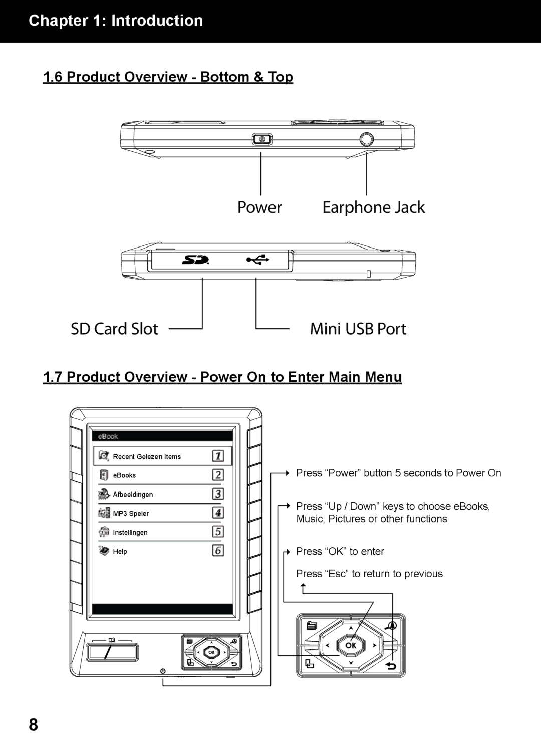 Aluratek AEBK01FS manual Product Overview Bottom & Top, Product Overview Power On to Enter Main Menu 