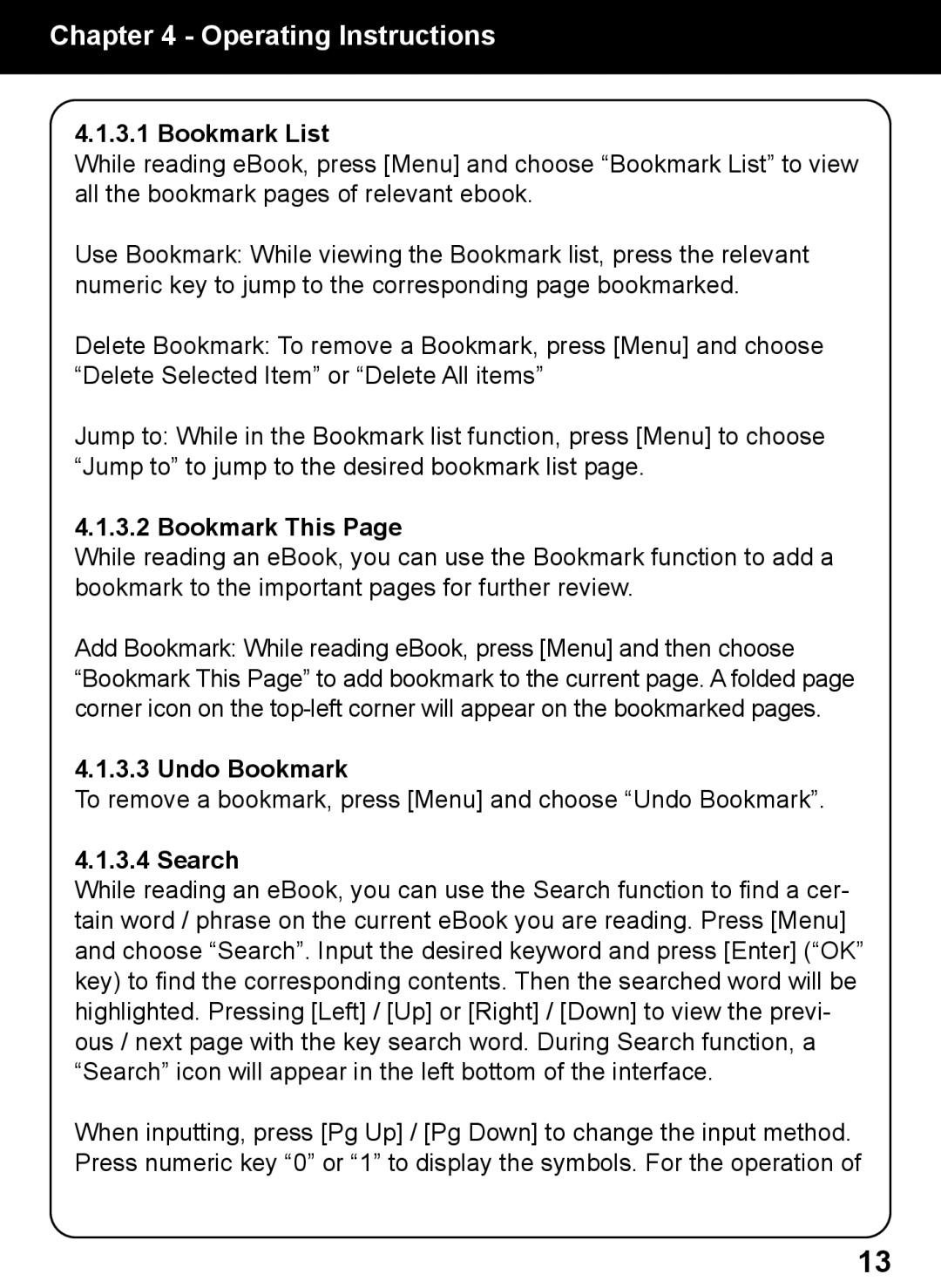 Aluratek AEBK02FB manual Bookmark List, Bookmark This, Undo Bookmark, Search 