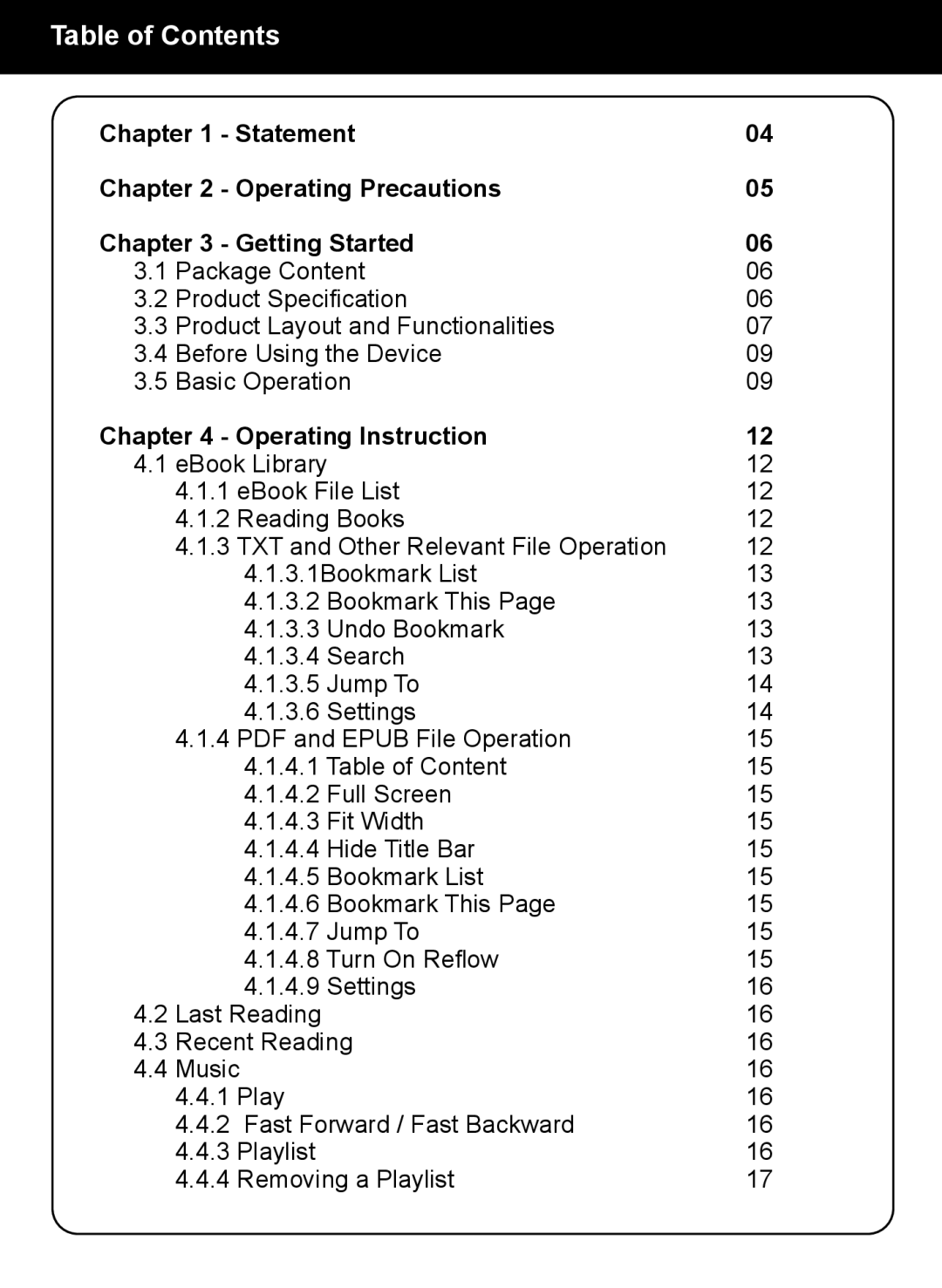 Aluratek AEBK02FB manual Table of Contents 