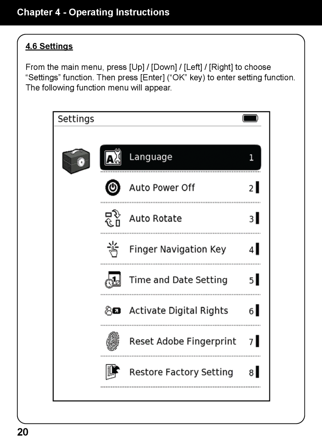 Aluratek AEBK02FB manual Settings 