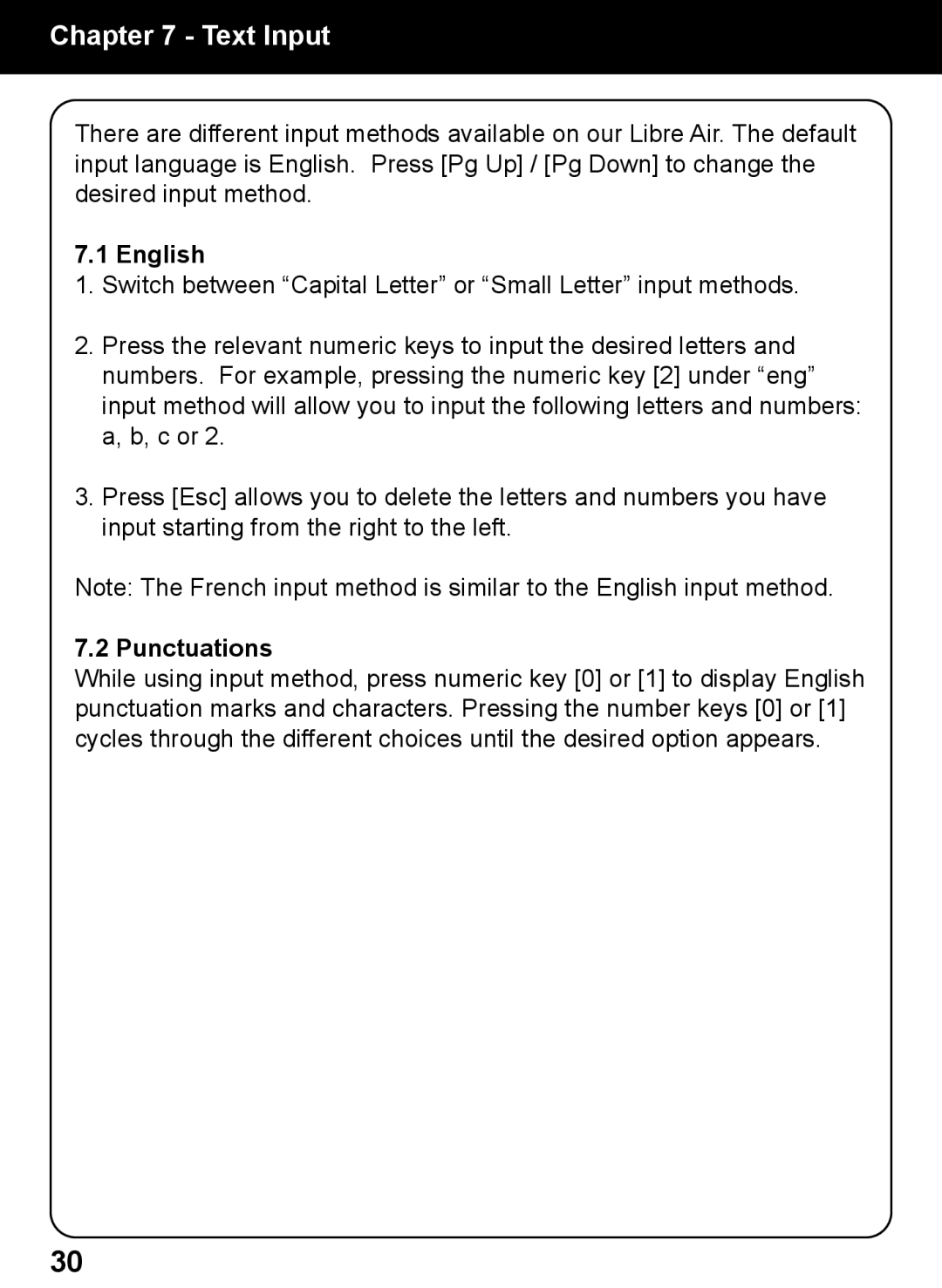 Aluratek AEBK02FB manual Text Input, English, Punctuations 