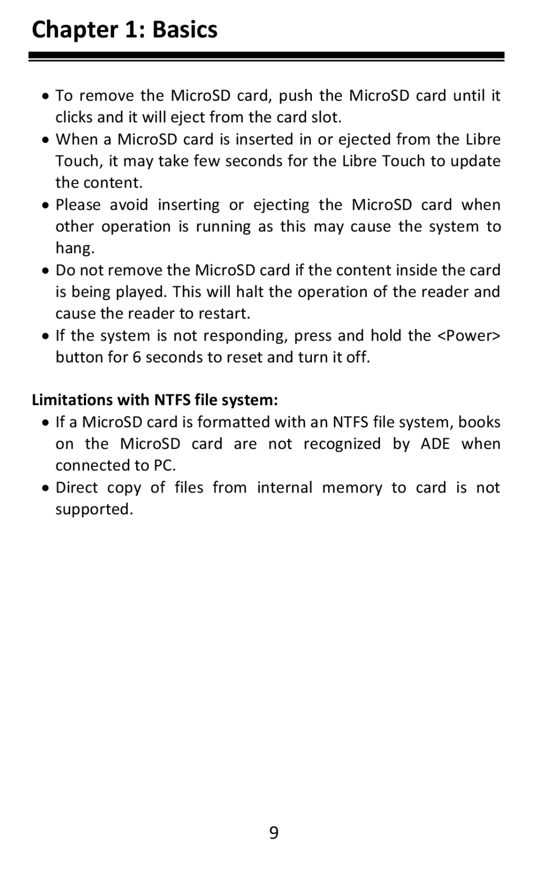 Aluratek AEBK08FB manual Limitations with Ntfs file system 