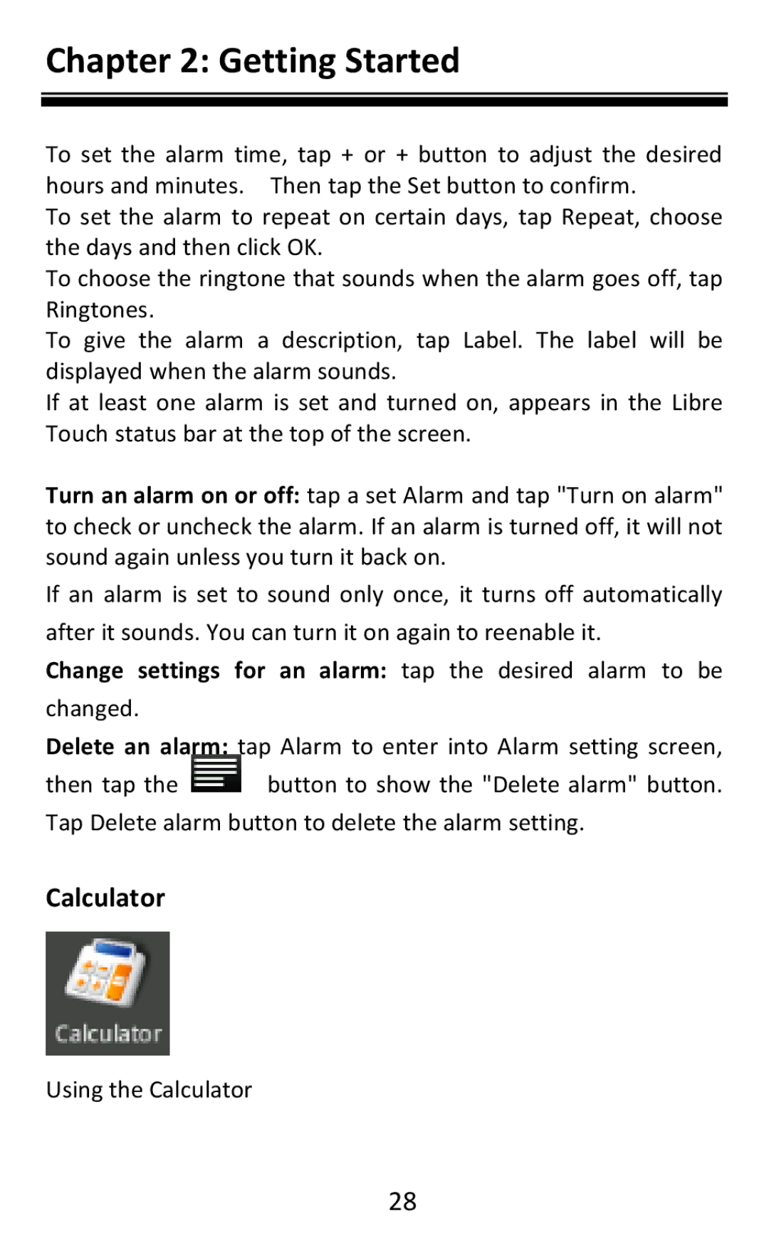 Aluratek AEBK08FB manual Calculator, Change settings for an alarm tap the desired alarm to be 