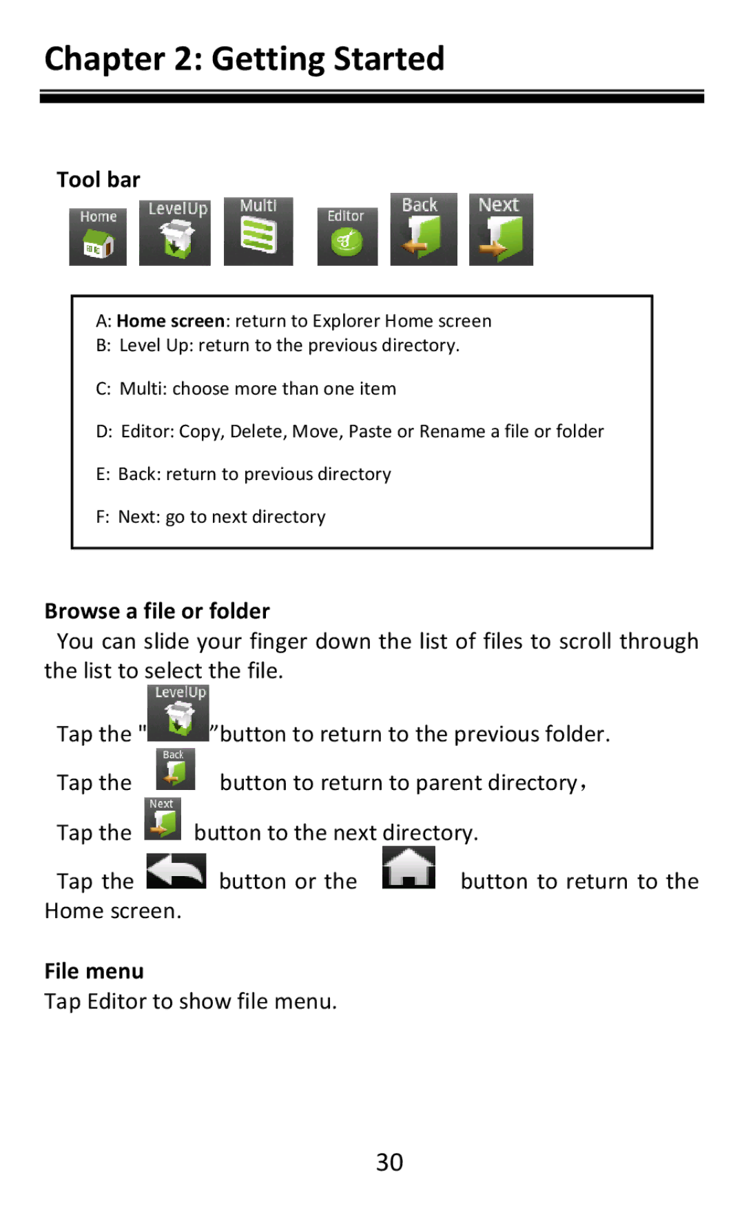 Aluratek AEBK08FB manual Tool bar, Browse a file or folder, File menu 