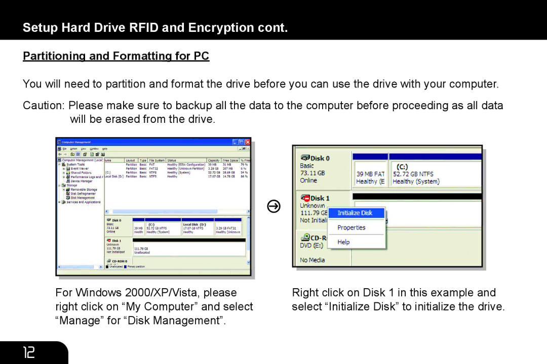 Aluratek AHDURS350F manual Partitioning and Formatting for PC 