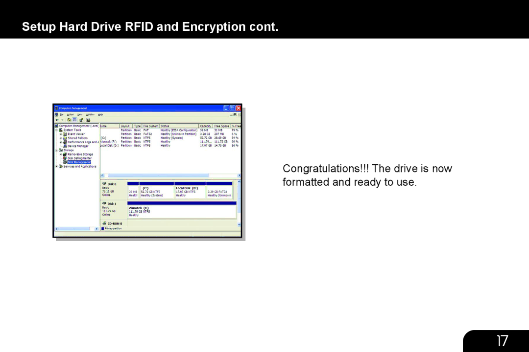 Aluratek AHDURS350F manual Setup Hard Drive Rfid and Encryption 