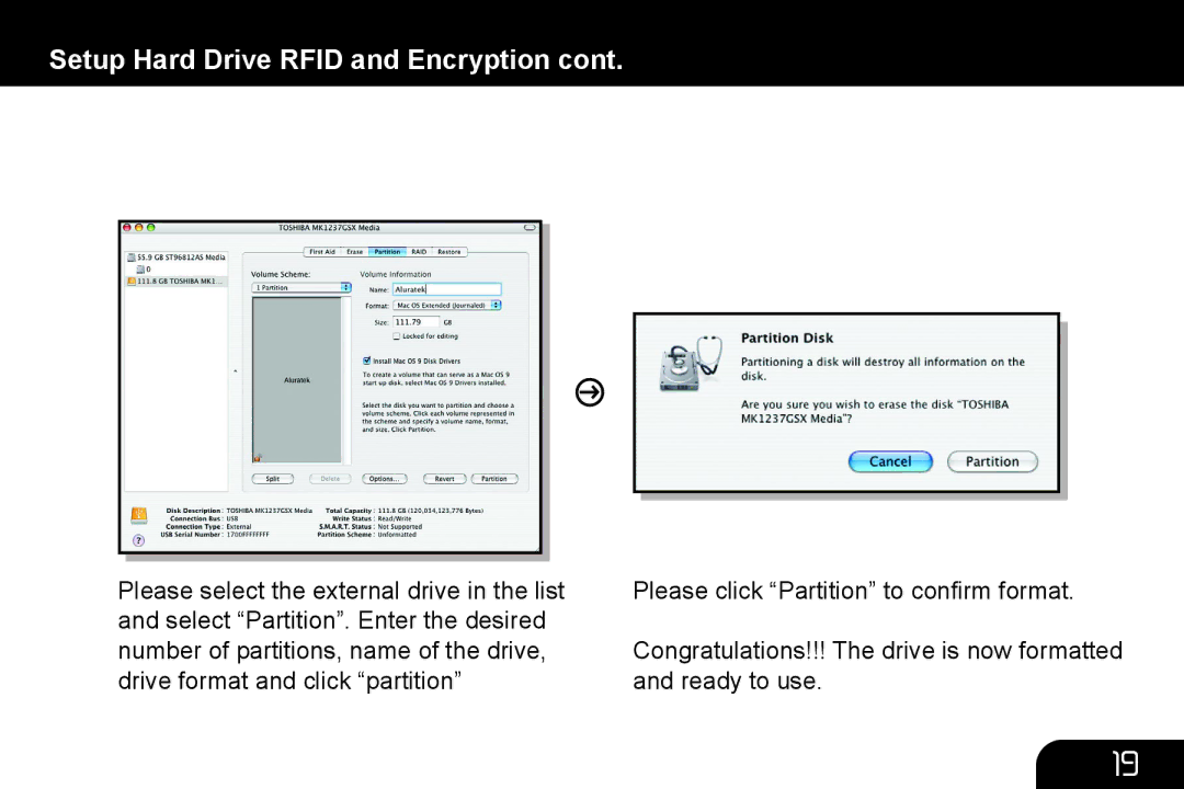 Aluratek AHDURS350F manual Setup Hard Drive Rfid and Encryption 