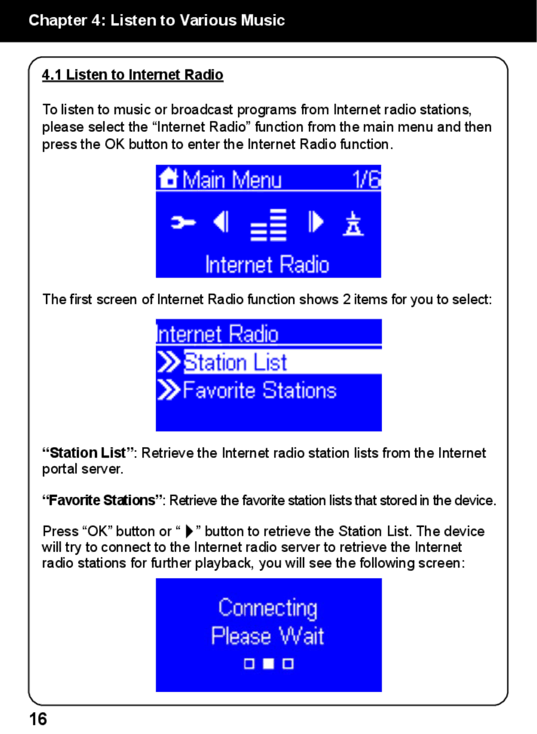 Aluratek AIREC01F manual Listen to Various Music, Listen to Internet Radio 