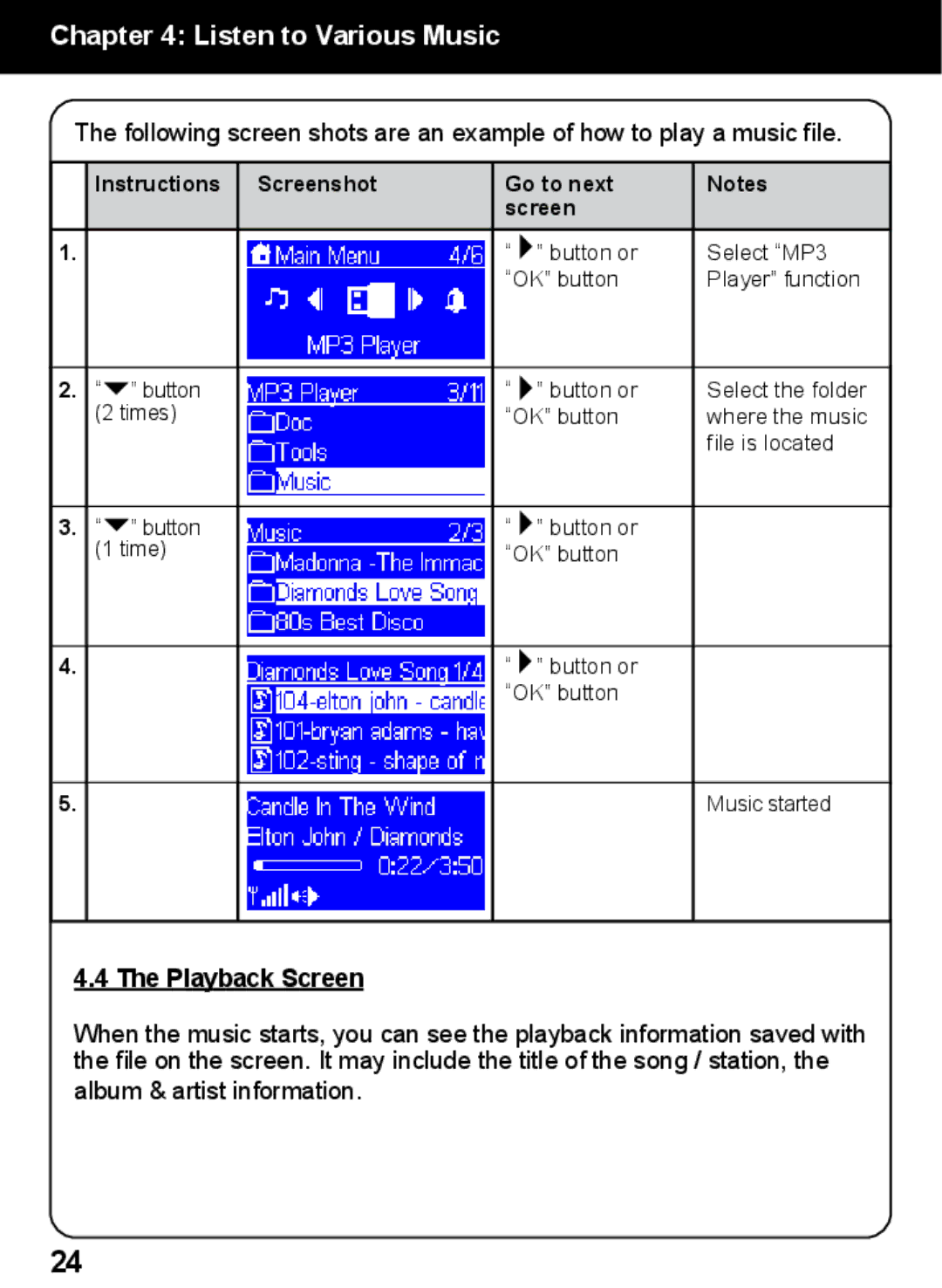 Aluratek AIREC01F manual Playback Screen 