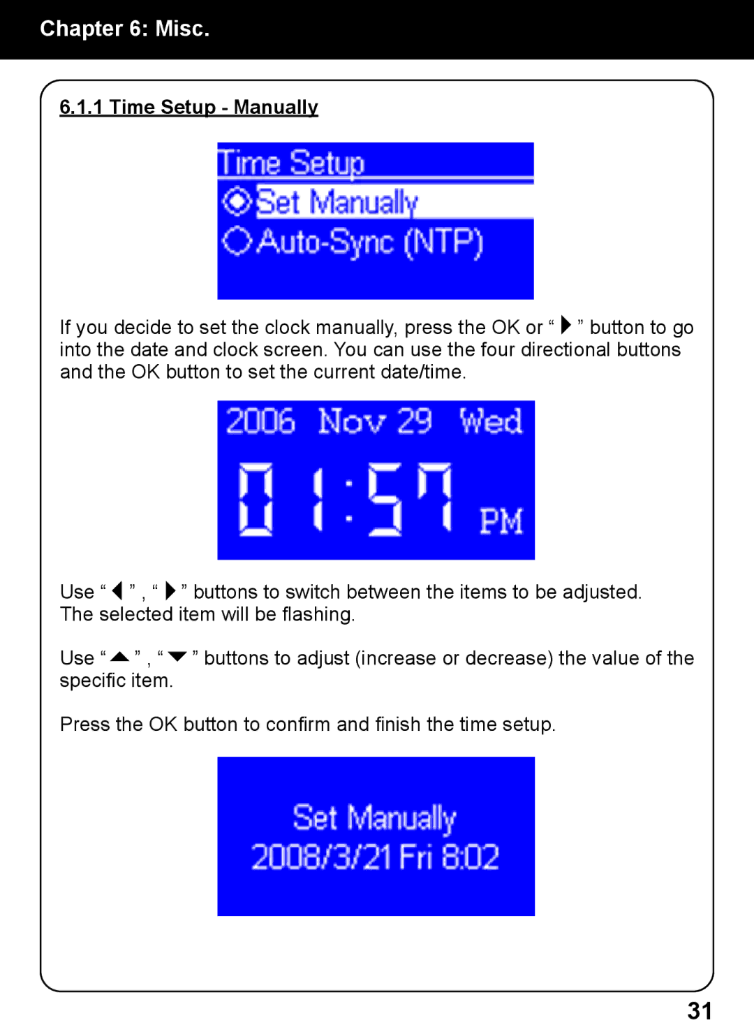 Aluratek AIREC01F manual Time Setup Manually 