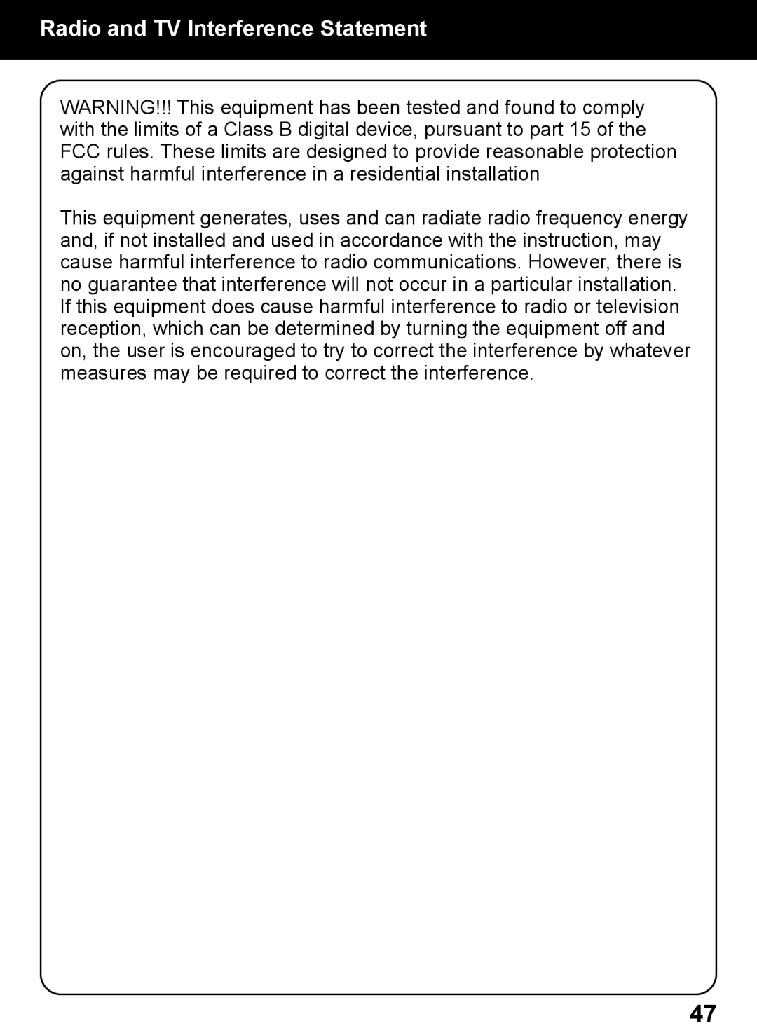 Aluratek AIREC01F manual Radio and TV Interference Statement 