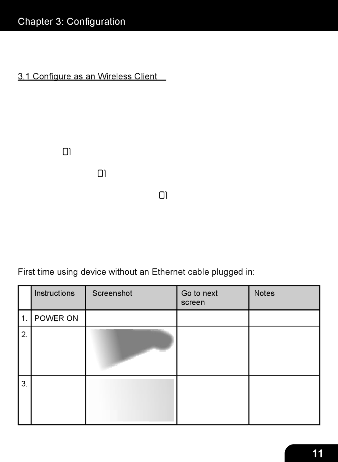 Aluratek AIRMM01F Conﬁguration, Conﬁgure as an Wireless Client, First time using device without an Ethernet cable plugged 