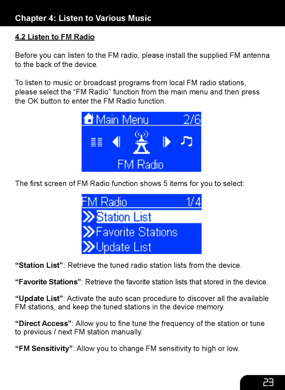 Aluratek AIRMM01F manual Listen to FM Radio 