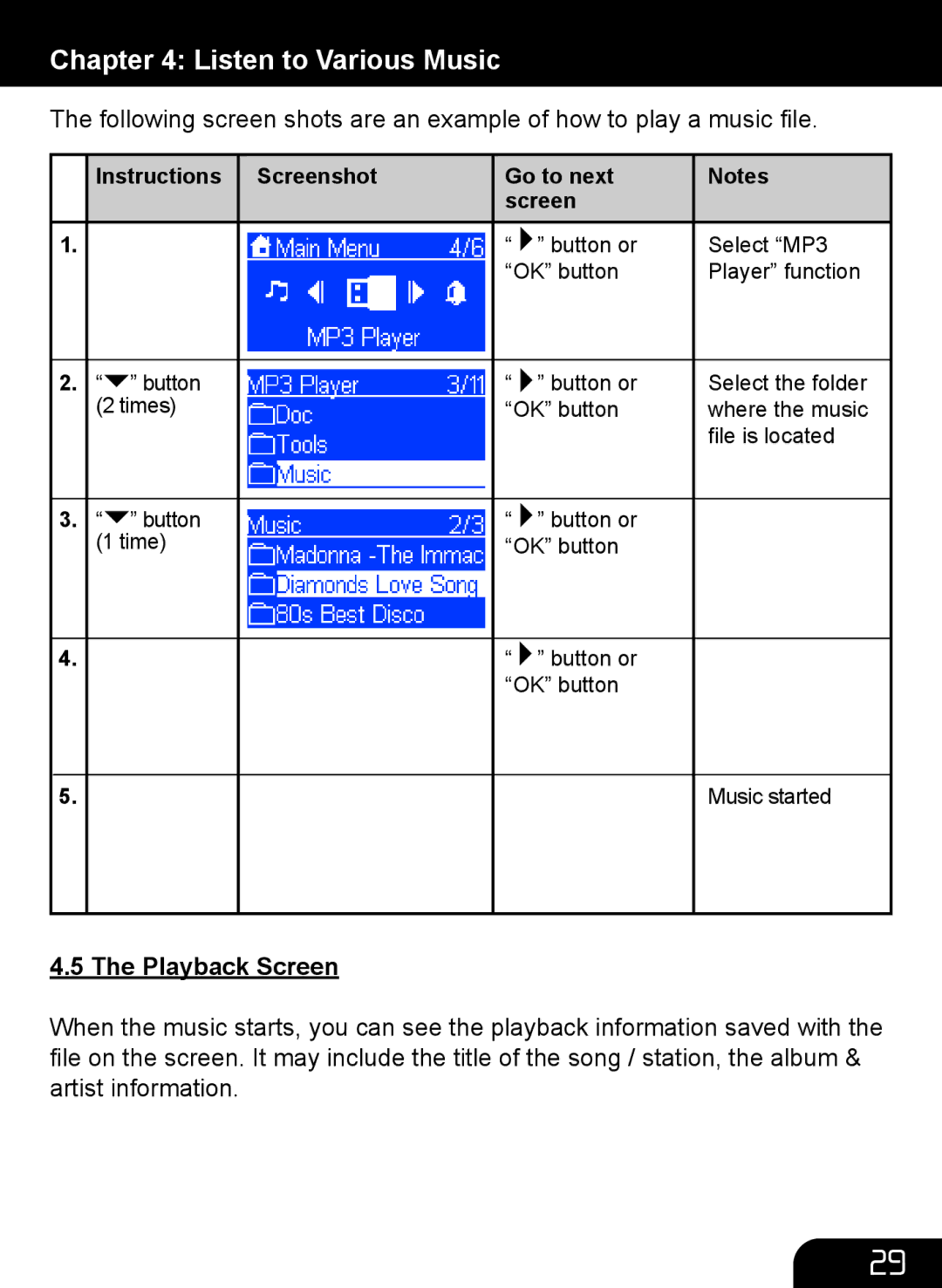 Aluratek AIRMM01F manual Playback Screen 