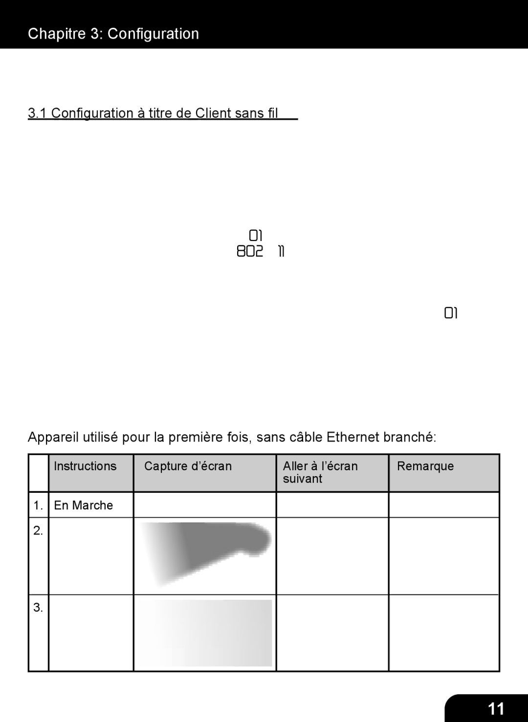 Aluratek AIRMM01F manual Chapitre 3 Conﬁguration, Conﬁguration à titre de Client sans ﬁl 