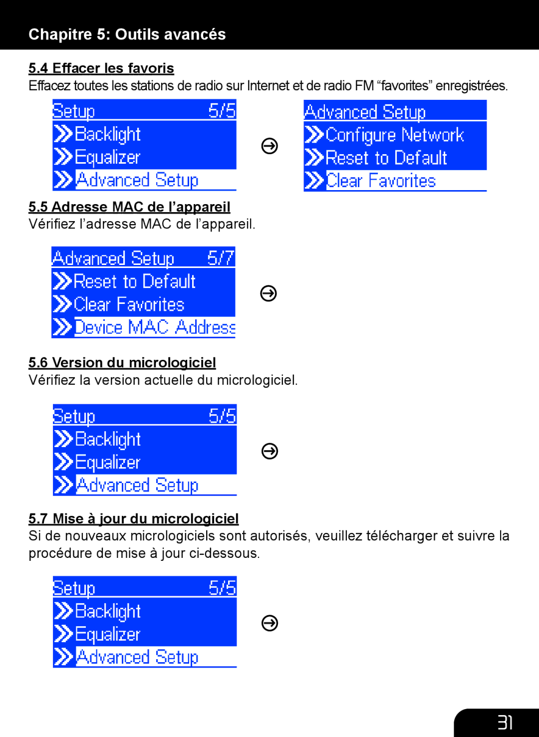 Aluratek AIRMM01F manual Effacer les favoris, Mise à jour du micrologiciel 