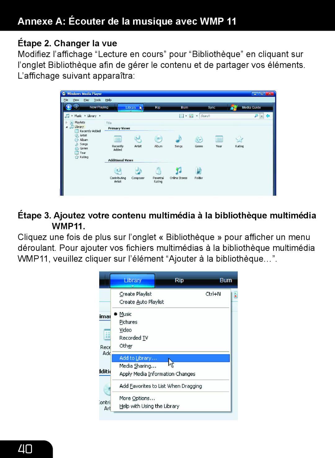 Aluratek AIRMM01F manual Étape 2. Changer la vue 