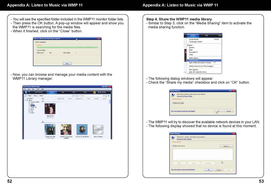 Aluratek AIRMM02F manual Share the WMP11 media library 