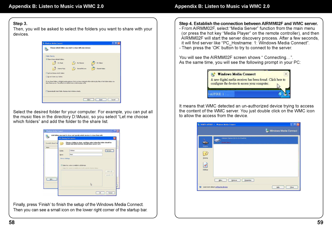 Aluratek manual Establish the connection between AIRMM02F and WMC server 