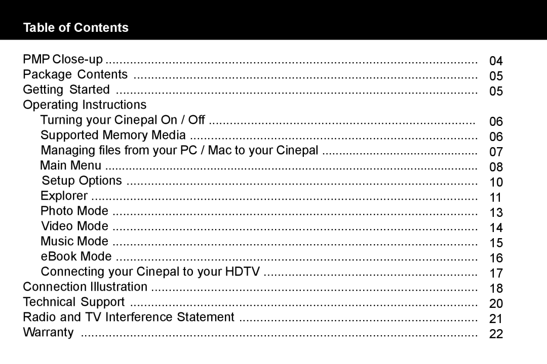 Aluratek APMP101F manual Table of Contents 