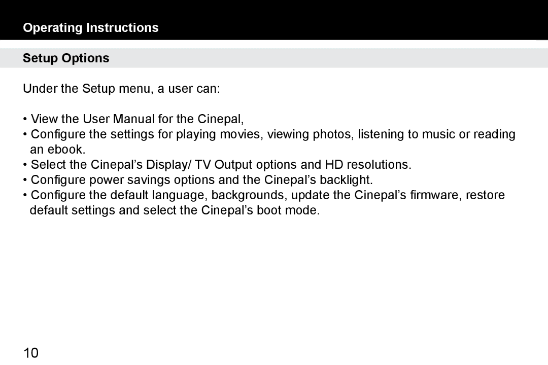 Aluratek APMP101F manual Setup Options 