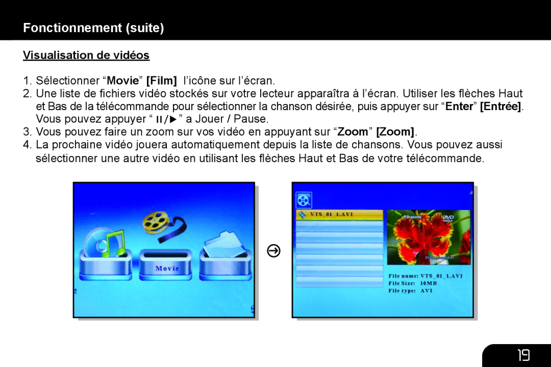 Aluratek M10058, M10063, M10053, M10057, M10039, M10015 Visualisation de vidéos, Sélectionner Movie Film l’icône sur l’écran 