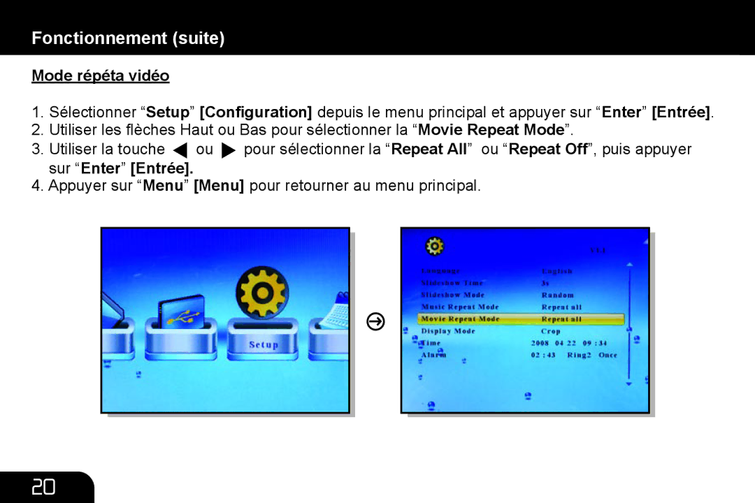 Aluratek M10053, M10063, M10058, M10057, M10039, M10015 manual Mode répéta vidéo 