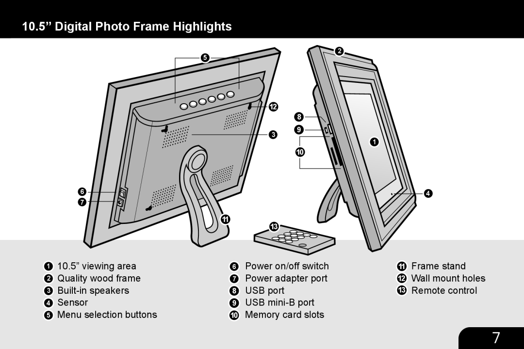 Aluratek M10063, M10058, M10053, M10057, M10039, M10015 manual Digital Photo Frame Highlights 