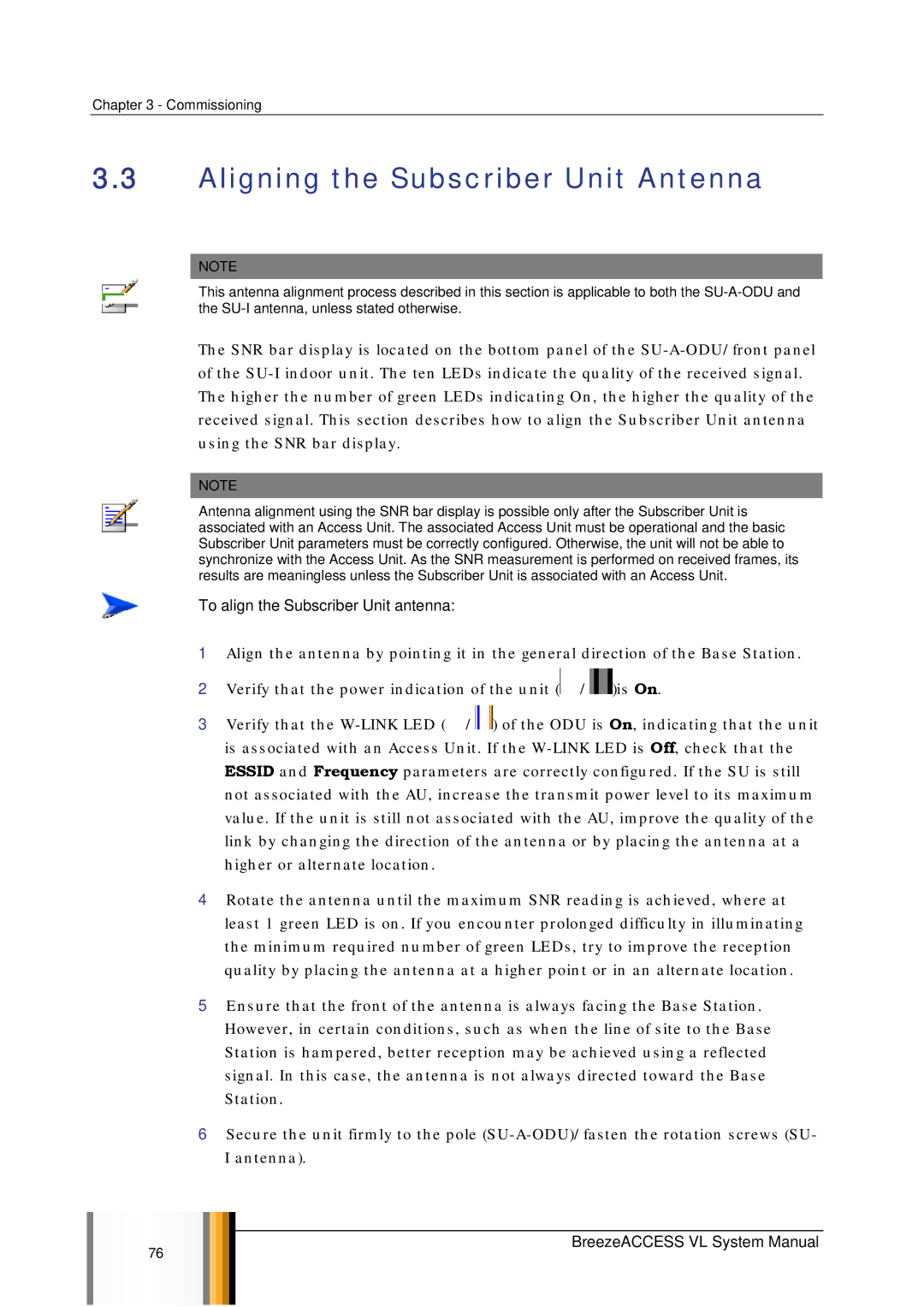 Alvarion SW VERSION 5.1 system manual Aligning the Subscriber Unit Antenna, To align the Subscriber Unit antenna 