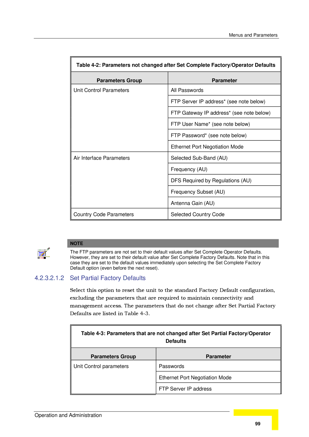 Alvarion SW VERSION 5.1 system manual Set Partial Factory Defaults 